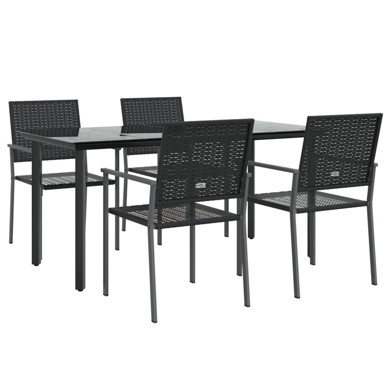 Bowery Hill Contemporary PE Rattan Durable Garden Dining Set in Black