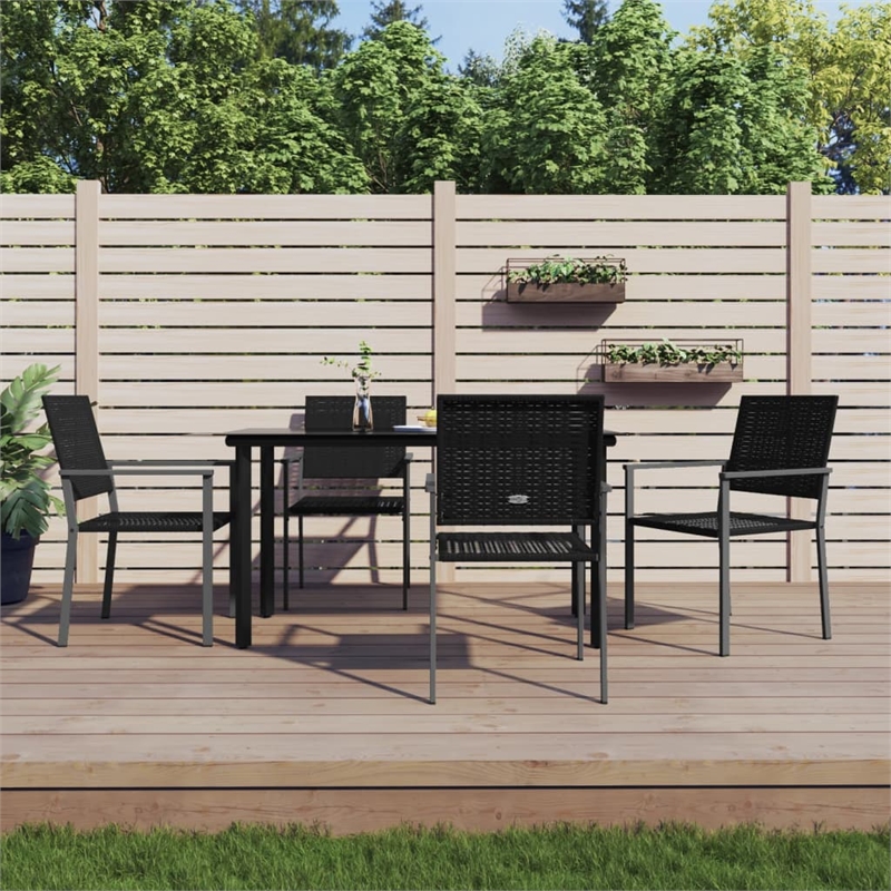 Bowery Hill Contemporary PE Rattan Durable Garden Dining Set in Black