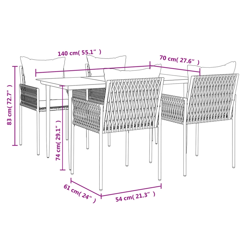 Bowery Hill Contemporary Powder-Coated Garden Dining Set in Brown