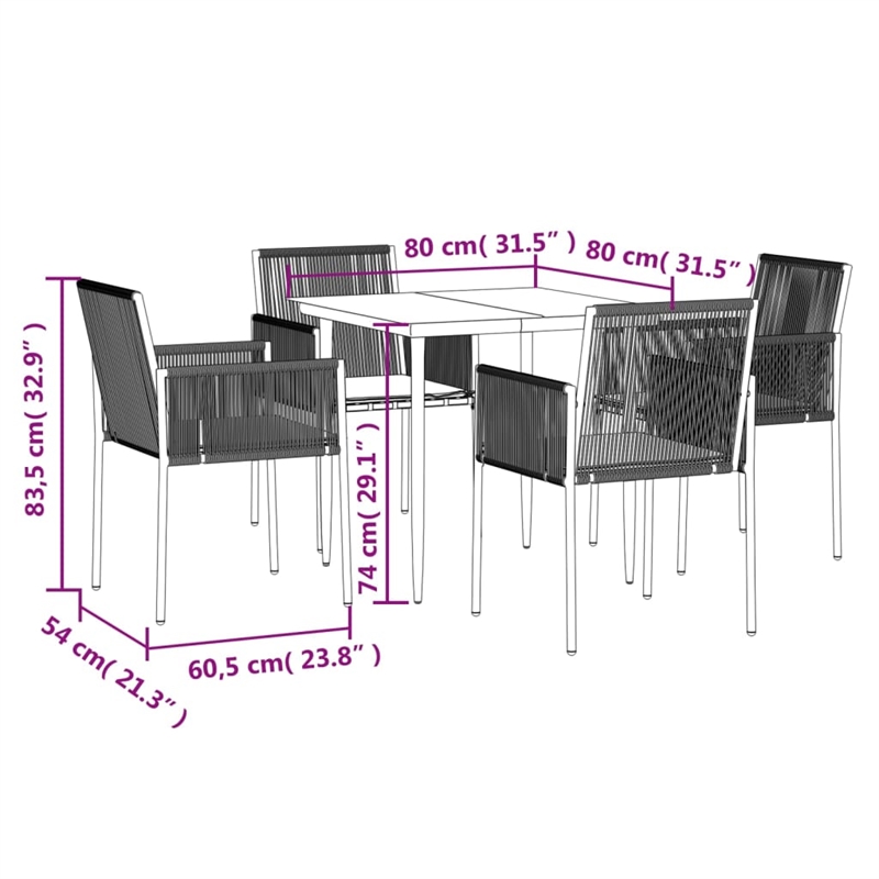Bowery Hill Poly Rattan Medium Durable Garden Dining Set in Black