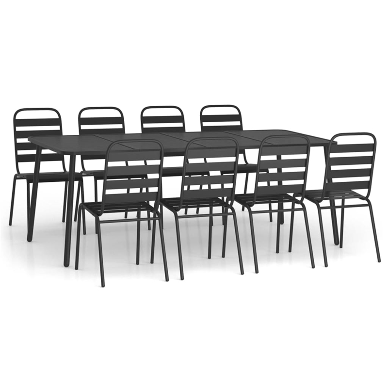 Bowery Hill Steel Large Stackable Garden Dining Set in Anthracite/Gray