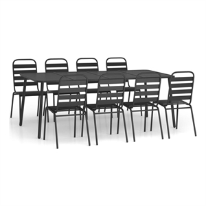Bowery Hill Steel Large Stackable Garden Dining Set in Anthracite/Gray