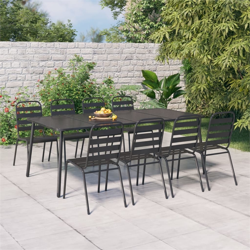 Bowery Hill Steel Large Stackable Garden Dining Set in Anthracite/Gray