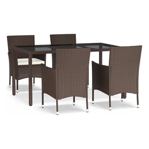 Bowery Hill Patio Dining Set in Brown Poly Rattan 5 Piece Set - Set of 4