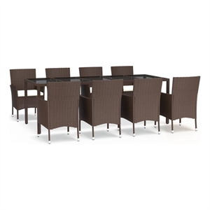 Bowery Hill Contemporary Weather-Resistant 9 Piece Patio Dining Set in Brown