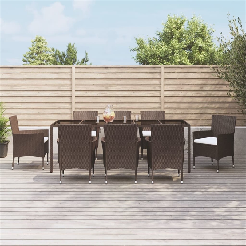 Bowery Hill Contemporary Weather-Resistant 9 Piece Patio Dining Set in Brown