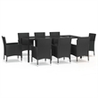 Bowery Hill Contemporary 9 Piece Poly Rattan Patio Dining Set in Black