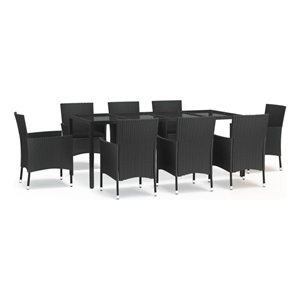 Bowery Hill Contemporary 9 Piece Poly Rattan Patio Dining Set in Black