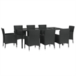 Bowery Hill Contemporary 9 Piece Poly Rattan Patio Dining Set in Black