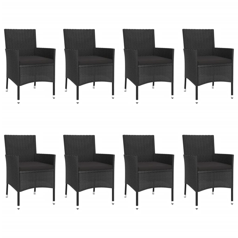 Bowery Hill Contemporary 9 Piece Poly Rattan Patio Dining Set in Black