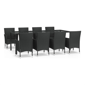 Bowery Hill Contemporary Powder-Coated 9 Piece Patio Dining Set in Black