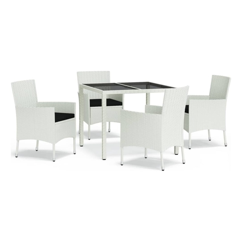 Bowery Hill Patio Dining Set White Poly Rattan Adjustable Armrests - Set of 4