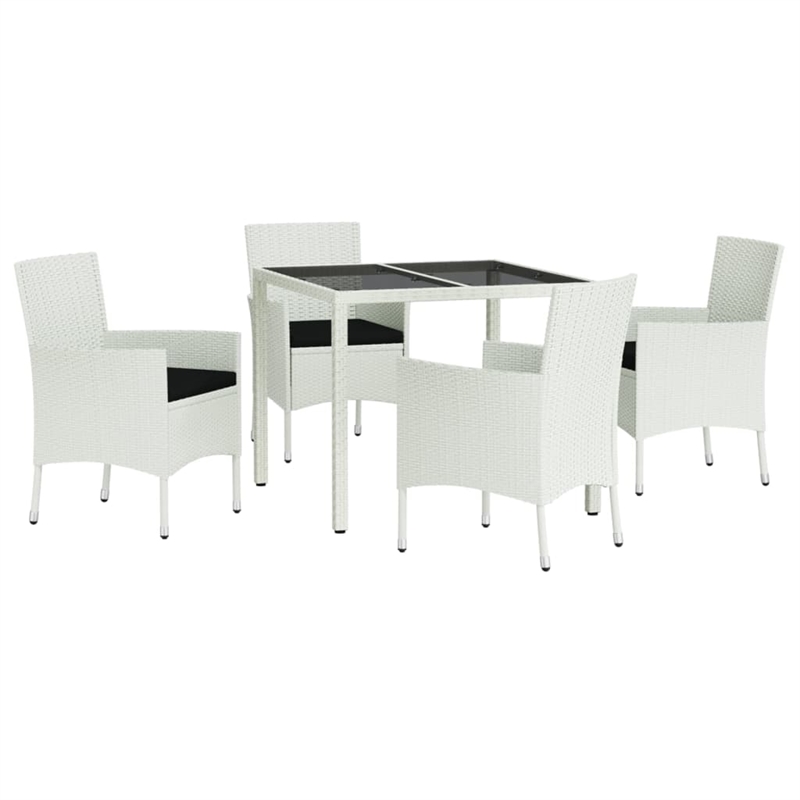Bowery Hill Patio Dining Set White Poly Rattan Adjustable Armrests - Set of 4