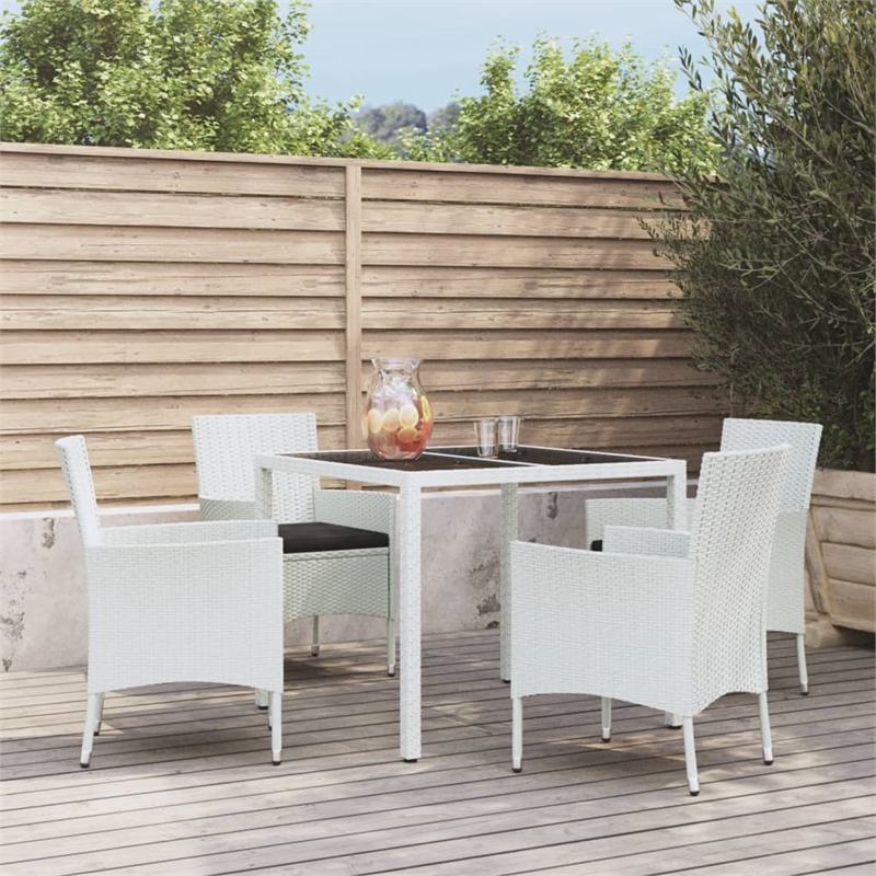 Bowery Hill Patio Dining Set White Poly Rattan Adjustable Armrests - Set of 4