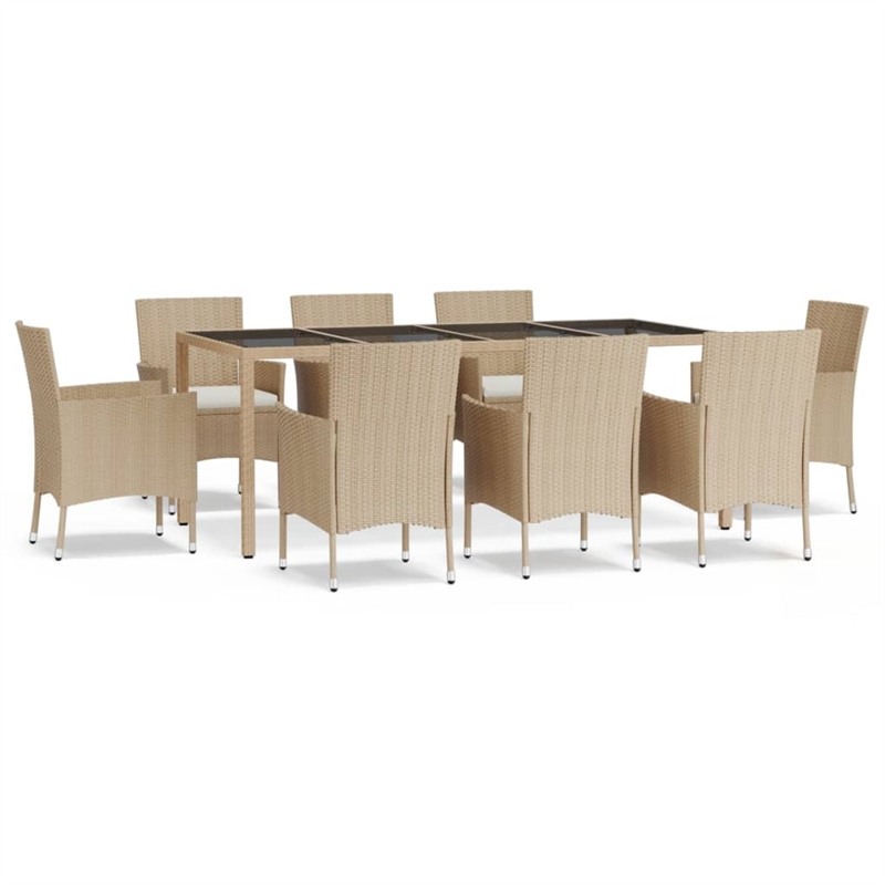 Bowery Hill Contemporary Weather-Resistant 9 Piece Patio Dining Set in Beige