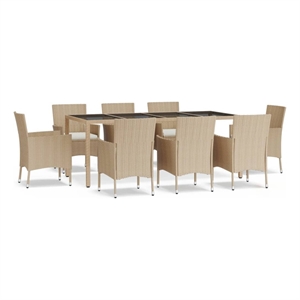 Bowery Hill Contemporary Weather-Resistant 9 Piece Patio Dining Set in Beige