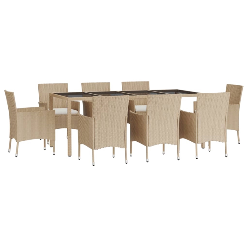 Bowery Hill Contemporary Weather-Resistant 9 Piece Patio Dining Set in Beige