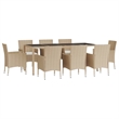 Bowery Hill Contemporary Weather-Resistant 9 Piece Patio Dining Set in Beige