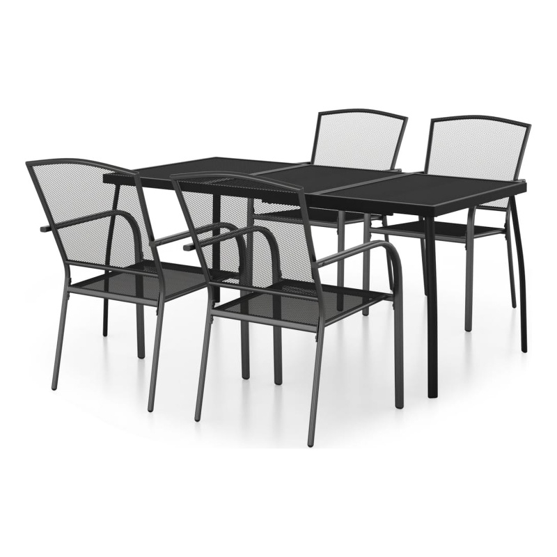 Bowery Hill Steel Medium Stackable Garden Dining Set in Anthracite/Gray