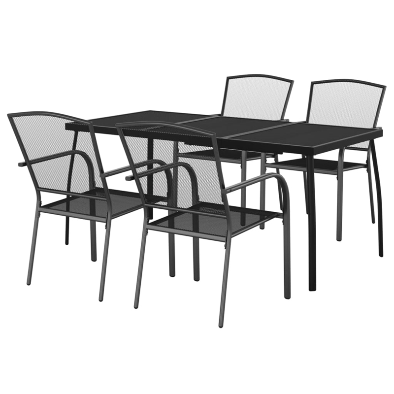 Bowery Hill Steel Medium Stackable Garden Dining Set in Anthracite/Gray