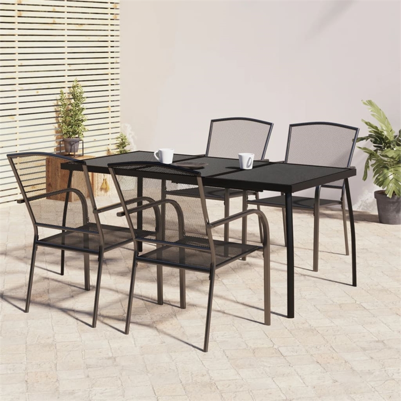 Bowery Hill Steel Medium Stackable Garden Dining Set in Anthracite/Gray