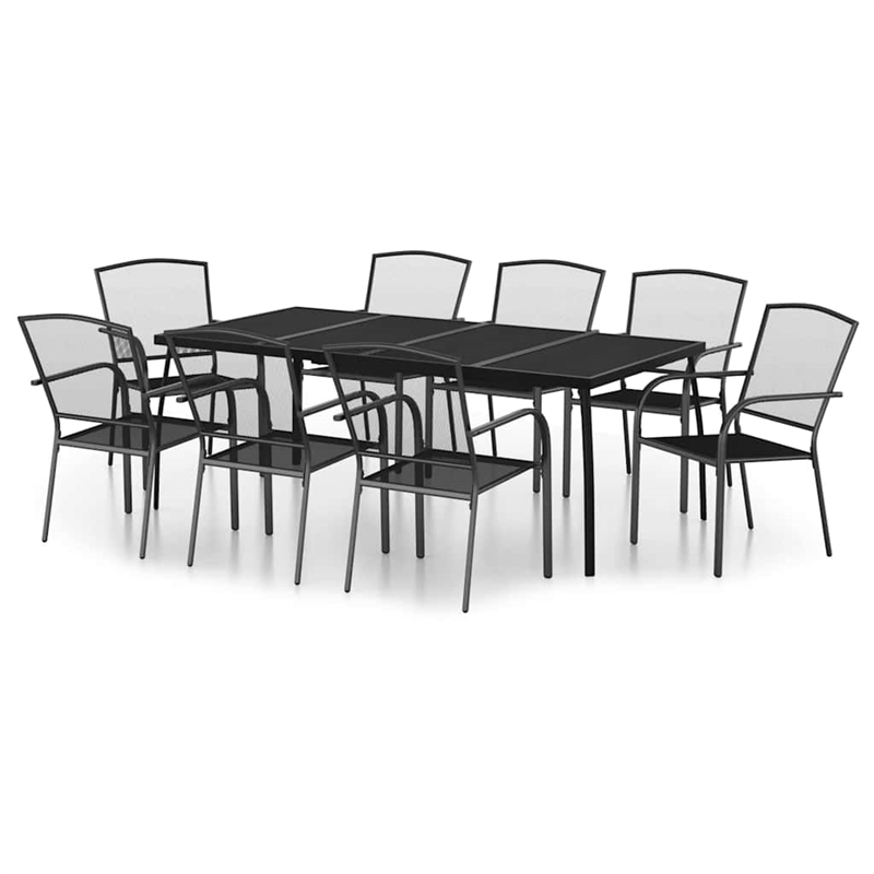 Bowery Hill Steel Large Stackable Garden Dining Set in Anthracite/Gray