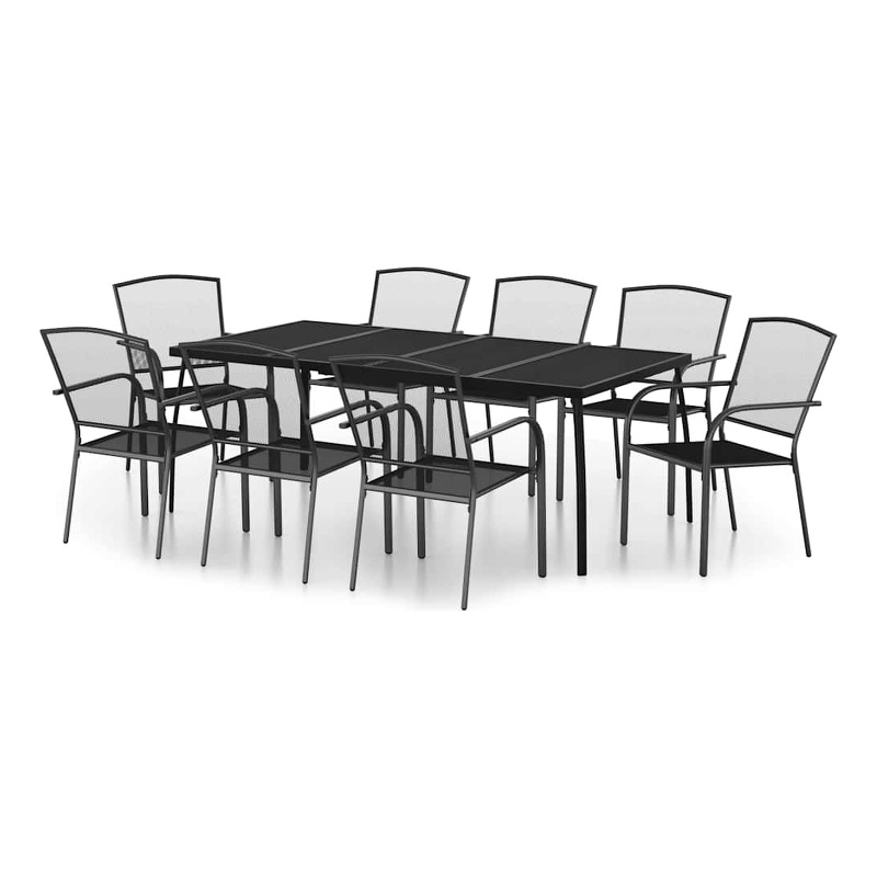 Bowery Hill Steel Large Stackable Garden Dining Set in Anthracite/Gray
