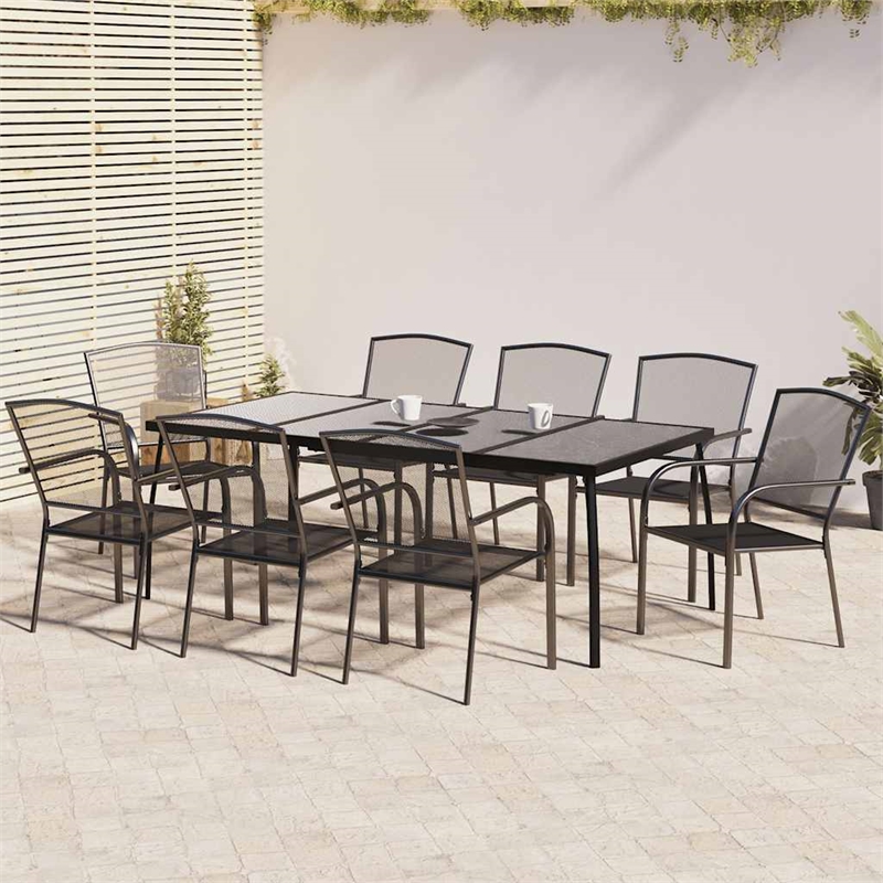 Bowery Hill Steel Large Stackable Garden Dining Set in Anthracite/Gray