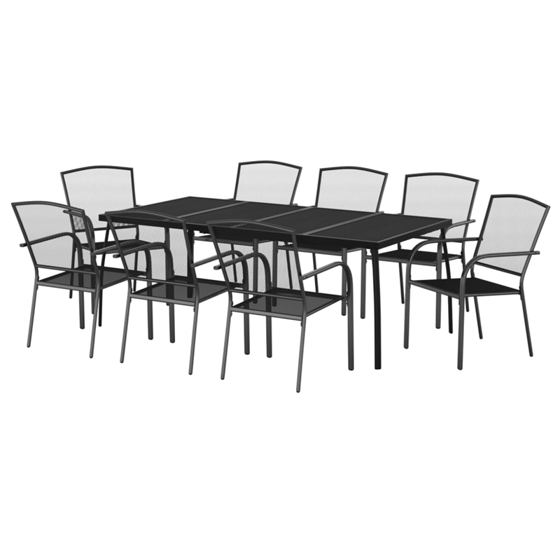 Bowery Hill Steel Large Stackable Garden Dining Set in Anthracite/Gray