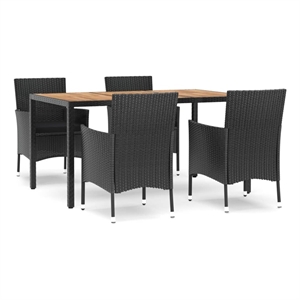 Bowery Hill Poly Rattan Large Patio Dining Set in Black - Set of 4