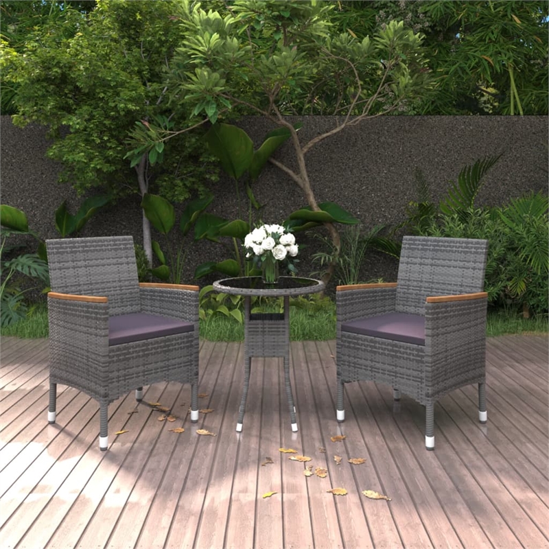 Bowery Hill Poly Rattan 3 Piece Garden Dining Set in Gray/Dark Gray