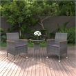 Bowery Hill Poly Rattan 3 Piece Garden Dining Set in Gray/Dark Gray