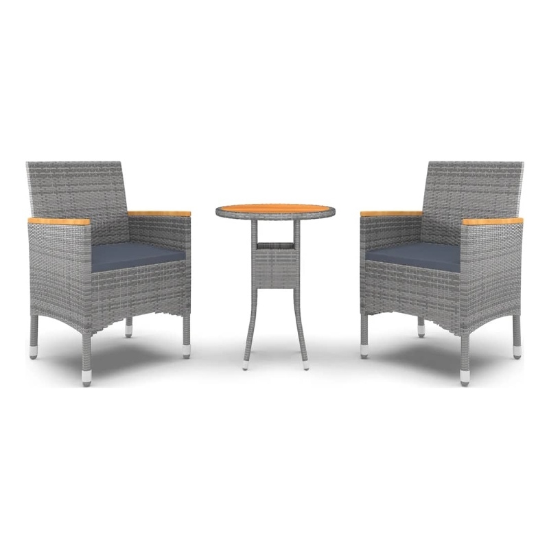 Bowery Hill Poly Rattan 3 Piece Garden Dining Set in Gray/Dark Gray