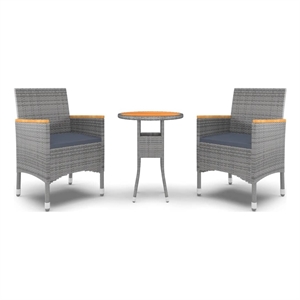 Bowery Hill Poly Rattan 3 Piece Garden Dining Set in Gray/Dark Gray