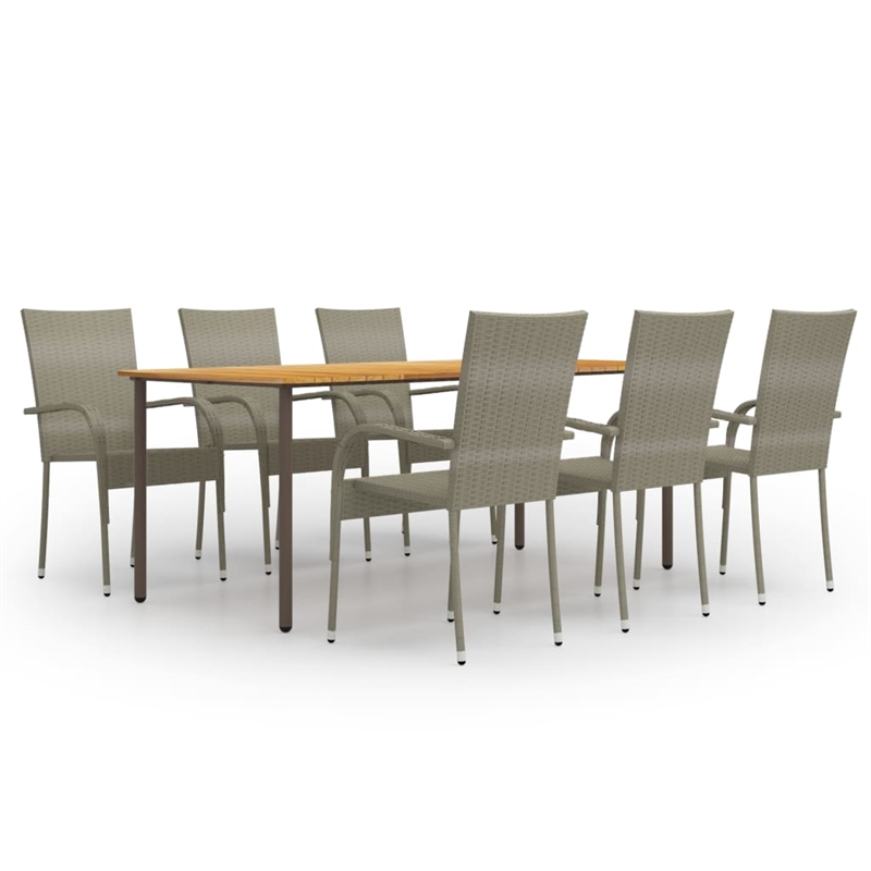 Bowery Hill Solid Acacia Wood Medium Stackable Dining Set in Gray