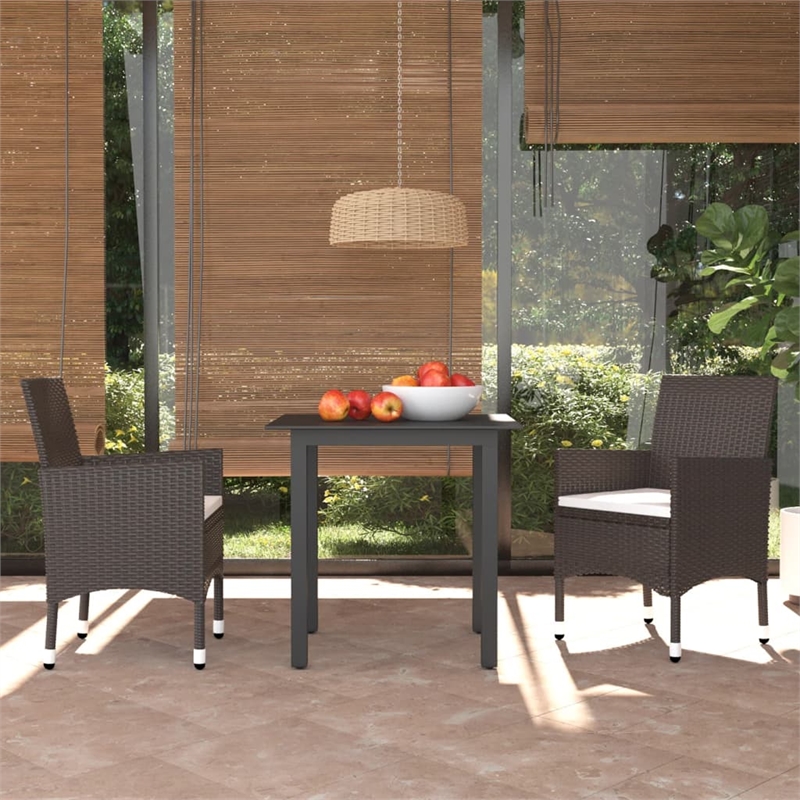 Bowery Hill Contemporary Dining Set Rattan in Brown/Cream White Cushion