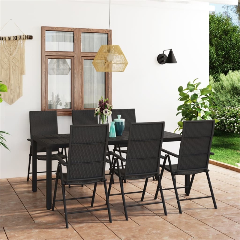 Bowery Hill PE Rattan/Aluminum Medium Lightweight Dining Set in Black