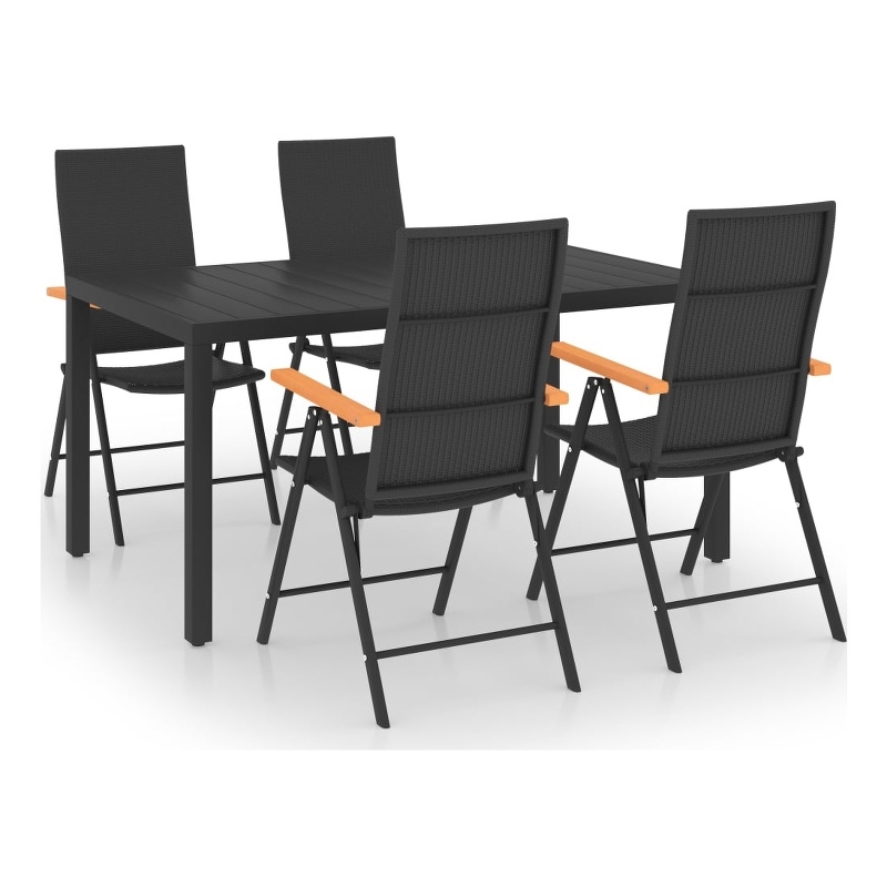 Bowery Hill PE Rattan/Aluminum Standard Dining Set in Black/Brown