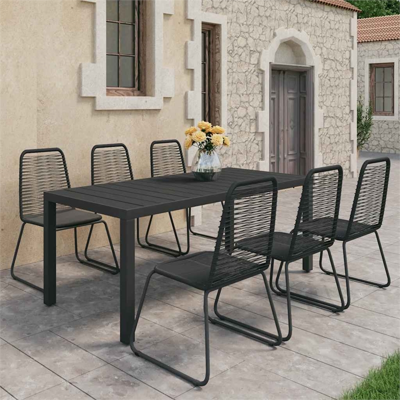 Bowery Hill PVC Rattan/Powder-Coated Steel/Aluminum Dining Set in Black