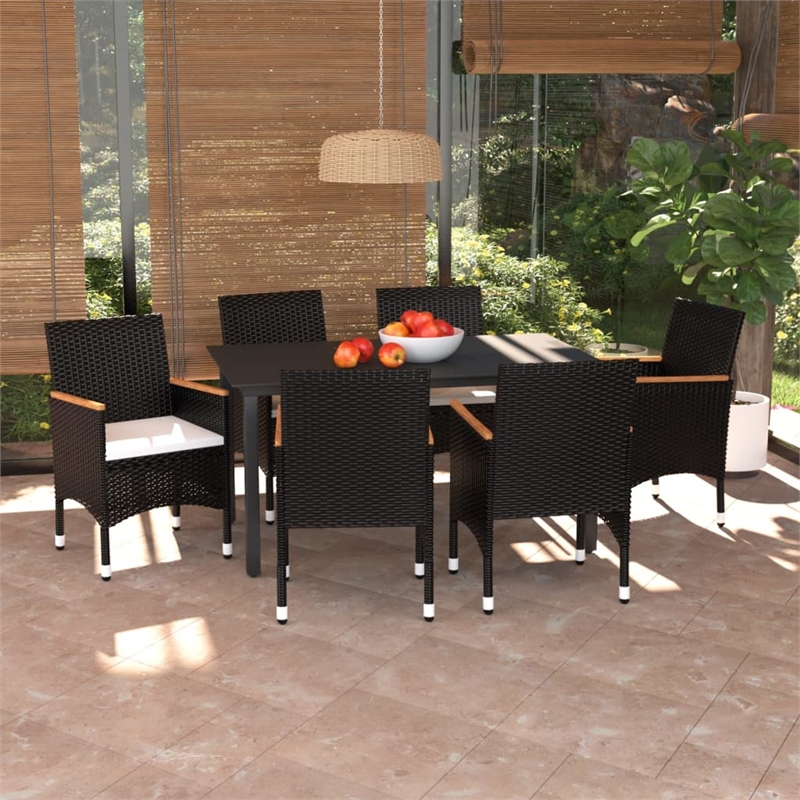 Bowery Hill Contemporary PE Rattan Medium Durable Dining Set in Black