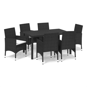 Bowery Hill PE Rattan 7 Piece Set Lightweight Dining Set in Black