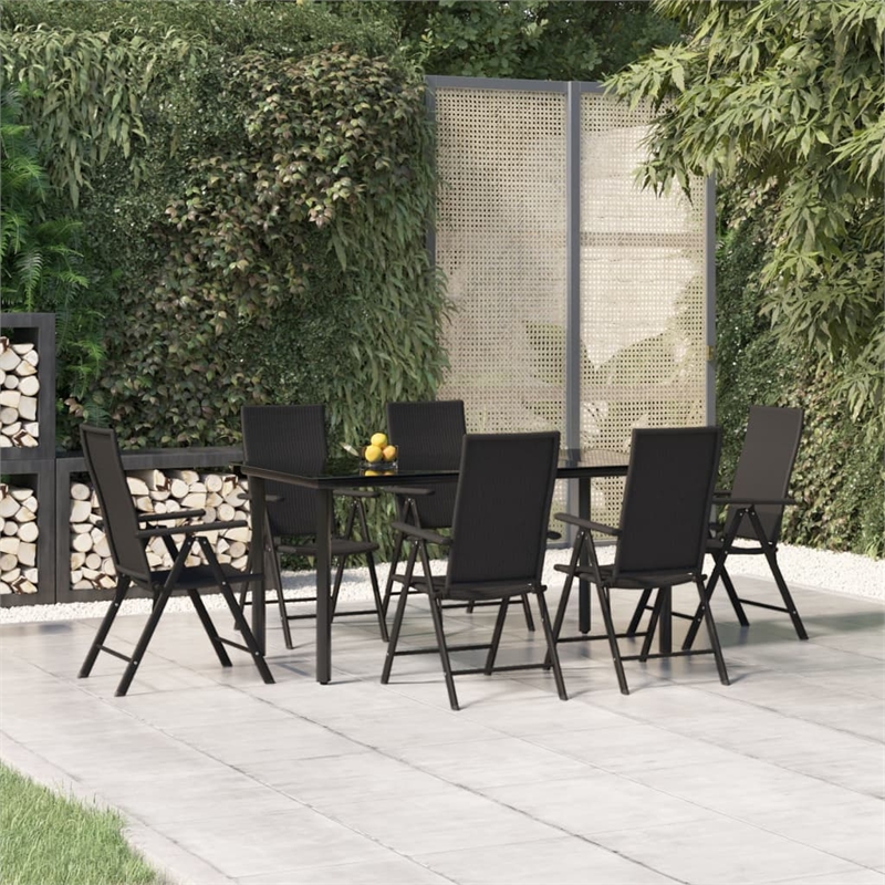 Bowery Hill Contemporary PE Rattan Durable Garden Dining Set in Black