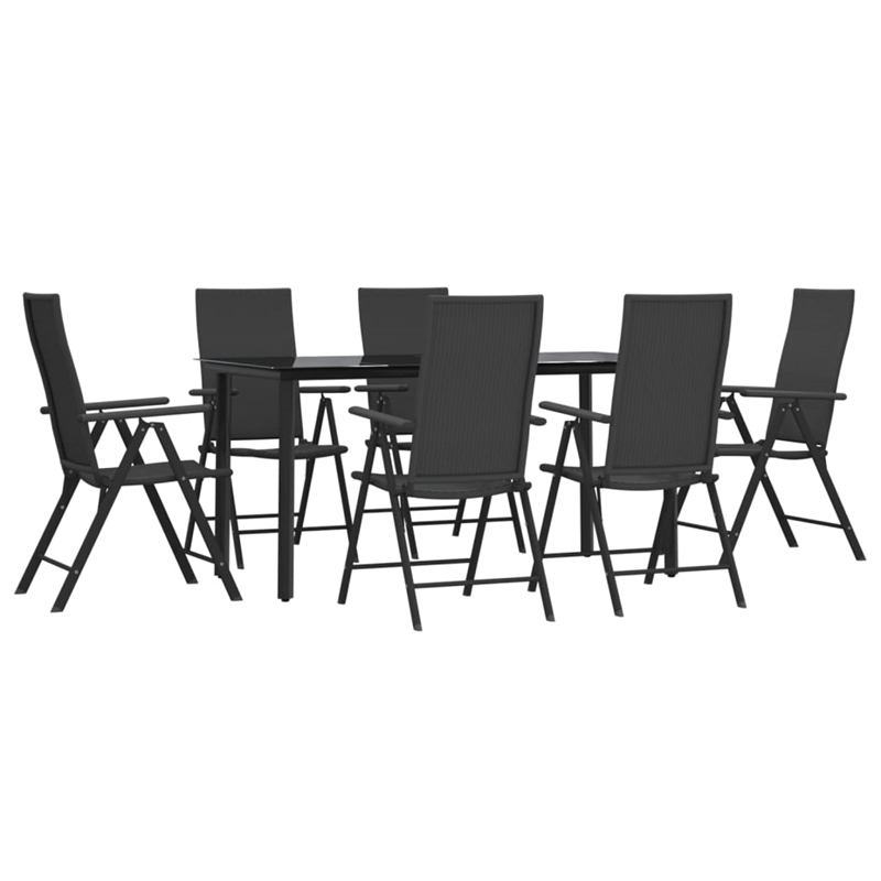 Bowery Hill Contemporary PE Rattan Durable Garden Dining Set in Black