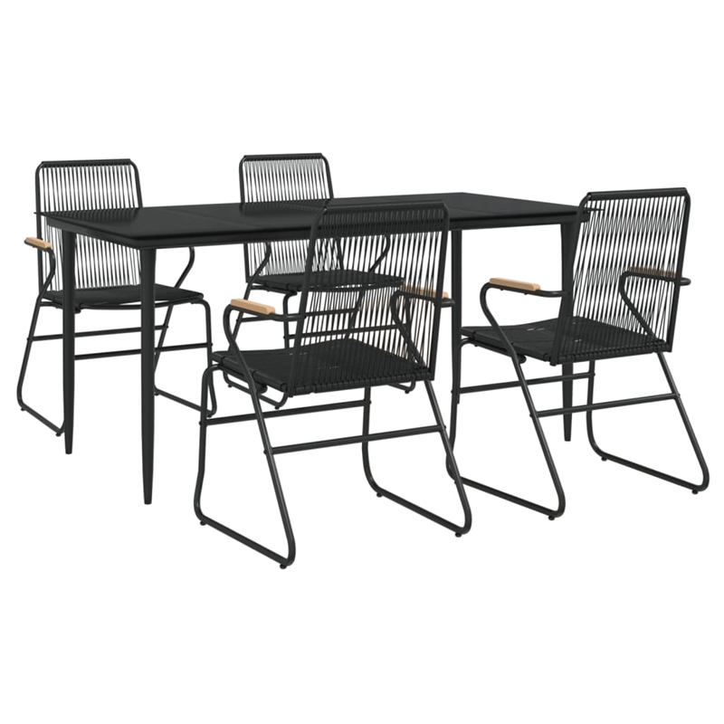 Bowery Hill Contemporary Powder-Coated Garden Dining Set in Black