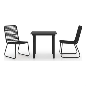 Bowery Hill Poly Rattan/Powder-Coated Steel/Tempered Glass Dining Set in Black
