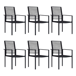 Bowery Hill Powder-Coated Steel/PVC Hollow Rattan Dining Set in Black