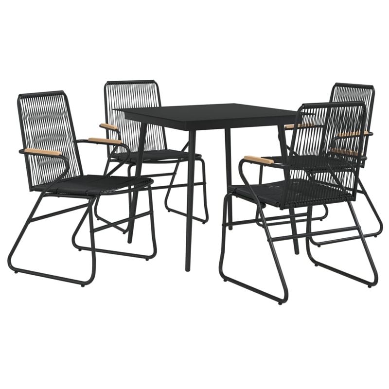 Bowery Hill Contemporary Powder-Coated Garden Dining Set in Black
