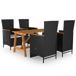 Bowery Hill Solid Acacia Wood & PE Rattan Dining Set in Black