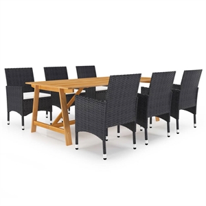Bowery Hill Solid Acacia Wood Large Dining Set in Black and Cream White