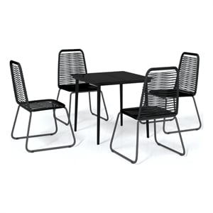 Bowery Hill Contemporary Powder-Coated Garden Dining Set in Black